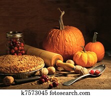 Freshly baked pie with pumpkin , nuts and cranberries Freshly baked pie with pumpkin , nuts and cranberries