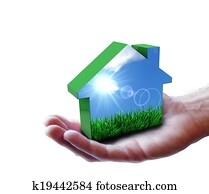 hand, mit, grün, öko, haus, natur