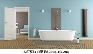 Modernes, schwarz, schiefer, badewanne, und, dusche Stock Bild