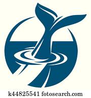 monochrome blue vector template for logo with whale tail monochrome blue vector template for logo with whale tail