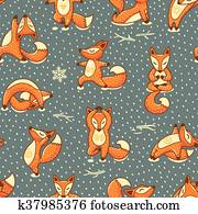 morsom, seamless, mønster, med, karikatur, rever, gjør, yoga, position.