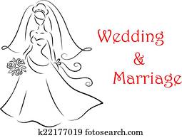 novia, silueta, para, matrimonio, y, boda