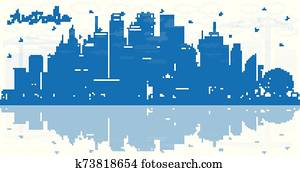 Outline Australia City Skyline with Blue Buildings and Reflections. Outline Australia City Skyline with Blue Buildings and Reflections.
