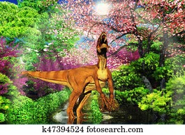 velociraptor, a, dinossauro, 3d, fazendo