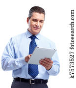 zakenman, met, tablet, computer.