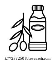 בקבוק, של, שמן זית, ו, ענף, וקטור