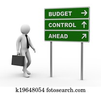 3d, geschäftsmann, budget, steuerung, voraus, roadsign