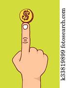 Balancing money or coin on a finger