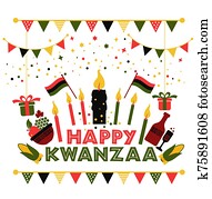 Banner for Kwanzaa with traditional colored and candles representing the Seven Principles or Nguzo Saba . Banner for Kwanzaa with traditional colored and candles representing the Seven Principles or Nguzo Saba .