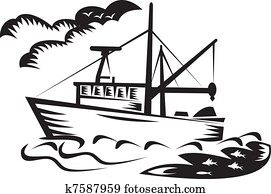 commercial fishing boat ship sea woodcut commercial fishing boat ship sea woodcut