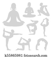 Grey pilates yoga fitness silhouettes set Grey pilates yoga fitness silhouettes set