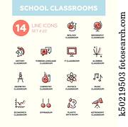 iegrožot, classrooms, -, mūsdienu cilvēks, elementārs, icons, pictograms, ielikt