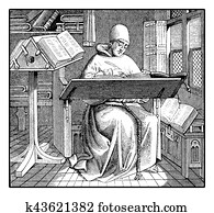 Medieval copyist, vintage engraving Medieval copyist, vintage engraving