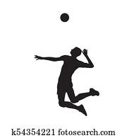 volleyballspieler, freigestellt, vektor, silhouette, seitenansicht