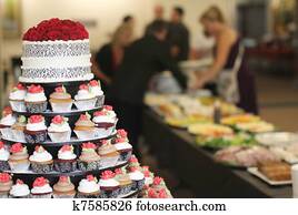 Wedding cake with cupcakes Wedding cake with cupcakes