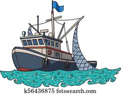 Fishing boat in the sea. Vector illustration isolated on white background. Fishing boat in the sea. Vector illustration isolated on white background.