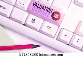 schreibende, merkzettel, ausstellung, schätzung, report., geschaefts, foto, showcasing, prozess, von, bestimmung, dass, strömung, wert, von, ein, asset.