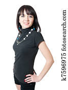 Young girl in black blouse and shorts