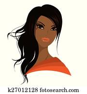 bastante, joven, mujer americana africana, vector, illustration.