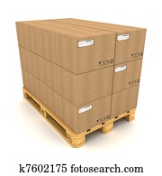 cajas de cartón, en, paleta, blanco, plano de fondo