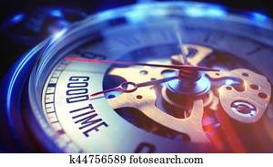 Good Time - Text on Vintage Pocket Watch. 3D Illustration.