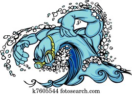 natação, &, mergulhar, onda, vetorial, imagem