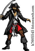 Pirate Mascot Standing with Sword Pirate Mascot Standing with Sword