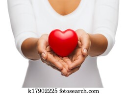 womans cupped hands showing red heart