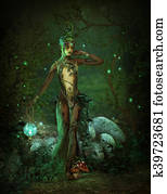 יער ירוק, שדון, ב, night,, 3d, כ.ג.