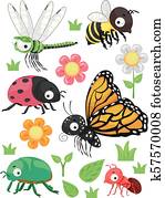 insekten, blumen, elemente, abbildung insekten, blumen, elemente, abbildung