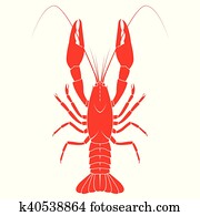 rot, crayfish, vektor, flache, abbildung, freigestellt, wei?, hintergrund., frische meeresfrüchte, icon. rot, crayfish, vektor, flache, abbildung, freigestellt, wei?, hintergrund., frische meeresfrüchte, icon.