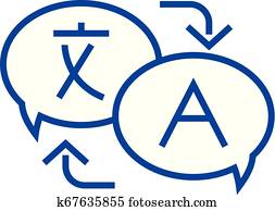 sprache, uebersetzungen, linie, symbol, concept., sprache, uebersetzungen, flache, vektor, symbol, zeichen, aufreißen, illustration.