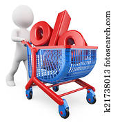 3D white people. Percent rate trolley concept. Discount