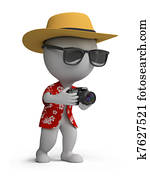 3d, קטן, אנשים, -, תייר, עם, a, מצלמה