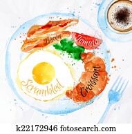 Breakfast watercolors bacon eggs Breakfast watercolors bacon eggs