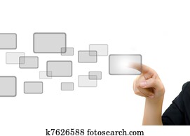 business young pushing digital button on whiteboard. business young pushing digital button on whiteboard.