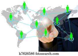 business young pushing people communication social network on whiteboard. business young pushing people communication social network on whiteboard.