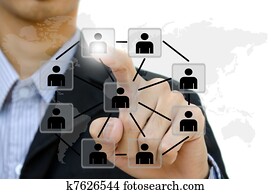 empresa / negocio, joven, empujar, gente, comunicación, social, red, en, whiteboard.