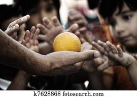 Hungry children in refugee camp, di