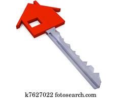 red house key over white background