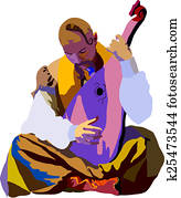 Vector Ukrainian Cossack warrior plays Kobza