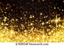 金, クリスマスライト, そして, 星, 背景