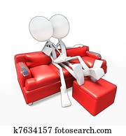 3D couple sitting on sofa watching tv