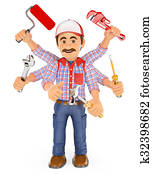 3D Handyman multitasking with six arms 3D Handyman multitasking with six arms