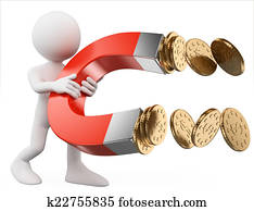 3D white people. Man with a magnet attracting money 3D white people. Man with a magnet attracting money
