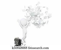 3d White people throwing their business papers in the air