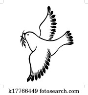 decorativo, silueta, de, um, voando, pomba, paz