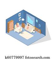 escuela, psicólogo, hablar, con, un, niño, en, oficina