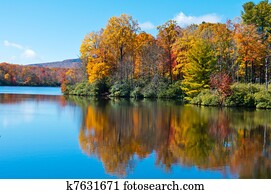 Fall Foliage reflected on the surface of Price Lake, Blue Ridge Parkway