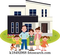 glückliche familie, und, heim